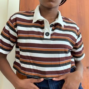 Cotton cropped short sleeves shirt